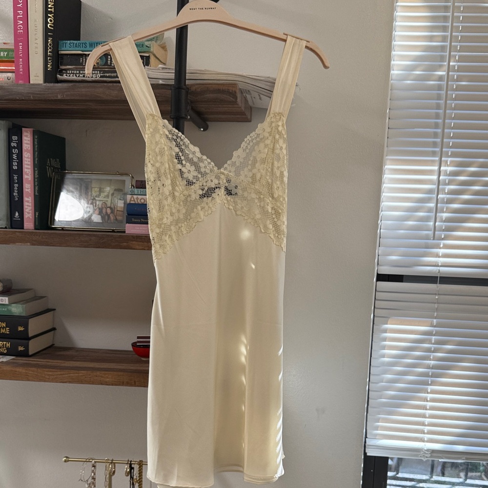 Lioness Cream Lace-Trim Slip Dress